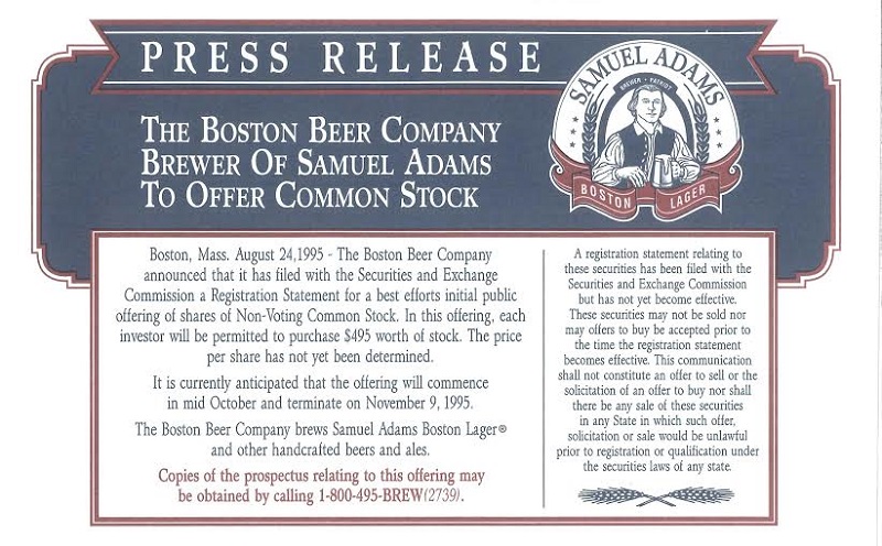 Boston Beer Co IPO Press Release